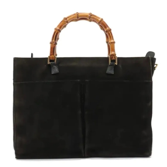 Gucci Handbags - GUCCI Black Suede Bamboo Top Handle Satchel Hand Bag!